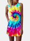 Tie-dye Printed Sleeveless O-neck Mini T-shirt Dress - #02