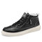 Men Brief PU Leather Non Slip Zipper Design Lace Up Casual Skate Shoes - Black