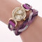 Fashion Quartz Wristwatch Colorful Leather Rhinestone Strap Causal Bracelet Watch for Women - Purple