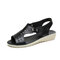 SOCOFY Leather Peep Toe Slip On Soft Sole Sandals - Black