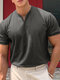 Mens Solid Notched Neck Casual Short Sleeve T-Shirt - Gray