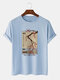 Camisetas de manga corta de algodón con estampado de flores de cerezo japonesas para hombre - azul