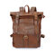 Men Women PU Leather Vintage Large Captial Backpack Laptop bags School Bag Shoulder Bags - Brown