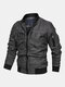 Mens Vintage Solid Color Chamois Leather Letter Print Jackets - Gray