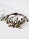 Vintage Ceramic Beads Bracelet Adjustable Hand-Woven Elk Pendant Bracelet - Green