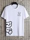 Camisetas masculinas de manga curta com estampa de urso pequeno e gola redonda - Branco