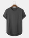 Mens Solid Color Curved Hem Cotton Casual Short Sleeve T-Shirts - Dark Gray