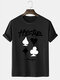Mens Poker Letter Printed Crew Neck Cotton Casual Short Sleeve T-Shirts - Black