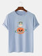 Mens 100% Cotton Halloween Funny Pumpkin Print Casual Short Sleeve T-Shirts - Blue