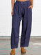 Casual Solid Color Plus Size Pants for Women - Blue