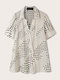 Polka Dot Print Collision V-neck Pleated Short Sleeve Casual Plus Size Blouse - White