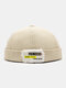 Unisex Polyester Cotton Solid Letters Pattern Raw-edge Label All-match Brimless Beanie Landlord Cap Skull Cap - Beige