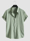 Mens Plaid Stand Collar Button Up Casual Short Sleeve Shirts - Green