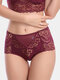 Women Mid Waisted Lace Full Hip Panties - Wine Red