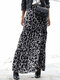 Leopard Print Elastic Waist Plus Size Maxi Skirt - Grey