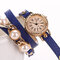 Trendy Pearl Bracelet Watch Three Layer Leather Watch Fashion Style Waterproof Quartz Watch - Dark Blue