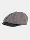 Men Plain Color Casual Personality Stripe Pattern Newsboy Hat Octagonal Cap Flat Hat - Gray
