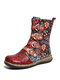 SOCOFY женские ретро маленькие цветы металлическая пряжка молния плоские короткие Ботинки - Красный
