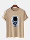 Mens Astronaut And Total Solar Eclipse 100% Cotton Short Sleeve T-Shirts - Khaki