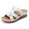LOSTISY Open Toe Hook Loop Casual Wedges Beach Gladiator Sandals - White
