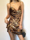 Leopard Print Sleeveless Straps Plus Size Sexy Dress - Beige