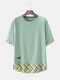 Mens Patchwork Plaid Short Sleeve Drop Shoulder T-Shirt - Green