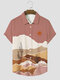 Camisas masculinas de manga curta com estampa de paisagem de deserto de cactos - Rosa