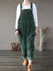 Solid Color Button Pockets Sleeveless Corduroy Jumpsuits - Green