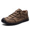 Men Microfiber Leather Hand Stitching Non Slip Anti-collision Casual Shoes - Khaki