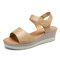 Women Comfortable Solid Coloe Casual Wedges Sandals - Apricot