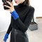 Year Of The New Sexy High Collar Long-sleeved T-shirt Female Fashion Color Matching Foreign Shirt Tops Shirt - 189* black and blue color matching