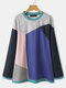 Patched Contrast Color O-neck Long Sleeve Casual Sweatshirt For Women - Blue
