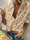 Ethnic Print Long Sleeve Lapel Vintage Shirt For Women - Yellow