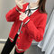 Knit Cardigan Sweater Loose Short Paragraph Long Sleeve Coat - Red