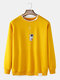 Mens Astronaut Chest Print Cotton Faux Twinset Crew Neck Loose Sweatshirt - Yellow