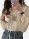 Solid Ruffle Tie Front Long Sleeve Chiffon Blouse For Women - Apricot