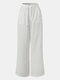 Solid Color Drawstring Pocket Loose Long Casual Pants for Women - White