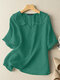 Women Plain Frill Half Sleeve Cotton Casual Blouse - Green