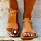 Sandálias planas femininas de tamanho grande casual peep toe fivela de cor sólida - Amarelo