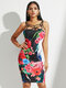 Calico Print Sleeveless Cross Fornt Party Backless Dress - Red