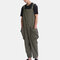 Mens Casual Big Pockets Loose Overalls Hip Hop Ankle Length Suspenders Cargo Pants - Green