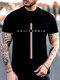 Camisetas informales de manga corta con estampado de líneas y letras para hombre Cuello - Negro