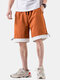 Mens Patchwork Breathable Elastic Drawstring Casual Thin Shorts - Orange