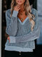 Casual V-neck Long Sleeve Plus Size Cotton Sweater for Women - Blue