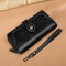 Women Bifold Oil Wax Genuine Leather Long Wallet 10 Card Slot Phone Purse Vintage Coin Bag - Black