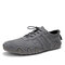 Men Leather Shoes Casual Lace-up Breathable Driving Flat Shoes - Grey