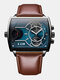 7 Colors Genuine Leather Alloy Men Vintage Watch Multiple Time Zone Pointer Calendar Rectangle Quartz Watch - #07