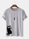 Mens 100% Cotton Cartoon Cat Printed Casual Short Sleeve T-shirts - Grey