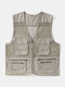 Men Mesh Patchwork Zipper Designed Multi Pocket Waistcoats - Khaki