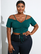 Off Shoulder Drawsting Plus Size Casual Blouse - Green
